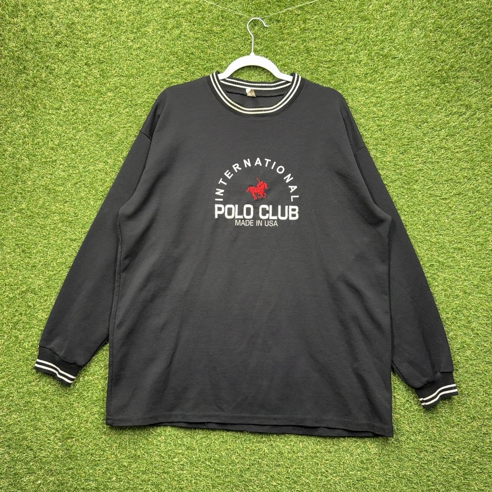 Vintage Polo Club International Shirt Mens XL Black USA Embroidered Long Sleeve